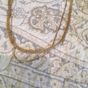 Double chain long layered gold monet  necklace